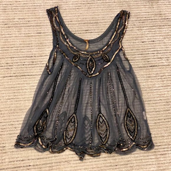FREE PEOPLE Blue-Gray Sheer Beaded Tank - Picture 5 of 8